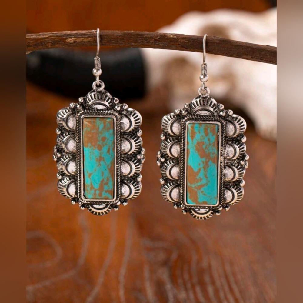 Turquoise and Silver Women Jewelry Earrings